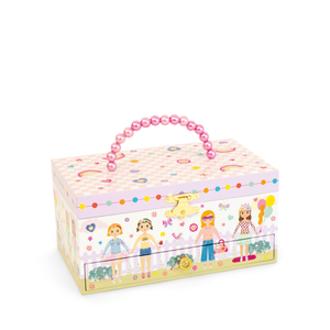 Children's jewelry box with colorful design handle pink pearl, wood